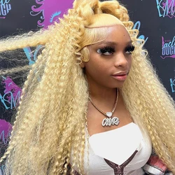 613 Honey Blonde Deep Wave Lace Frontal Wig Brazilian Pre Plucked Curly 13x4 HD Transparent Lace Front Human Hair Wigs For Women