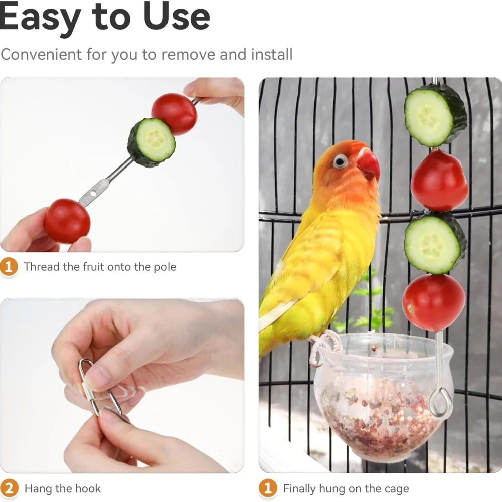 5PCS Bird Skewer Bird Food Holder Feeder Stainless Steel Parrot Skewer Fruit Vegetable Holder Foraging Hanging Food Feeder