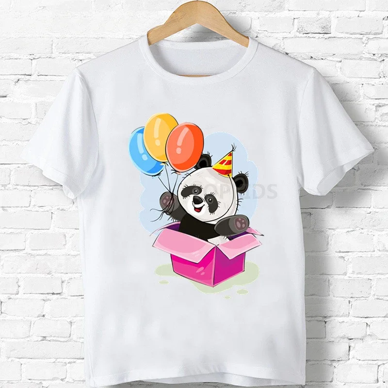 thumbnail image 1 of 2024 Camiseta de algodón con estampado de lazo y número 1-9 de panda de feliz cumpleaños para niños y niñas, divertida camiseta de dibujos animados para bebés, ropa de regalo para niños, 1 of 5