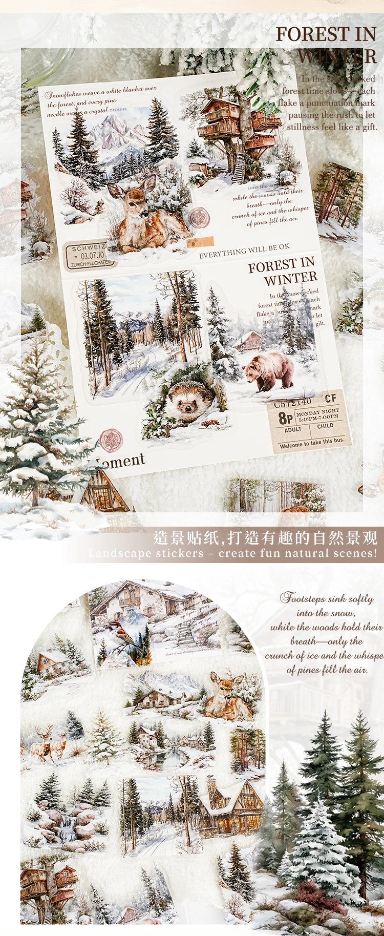 20 teile/paket Landschaft Thema PET Aufkleber Scrapbooking Materialien DIY Junk Journal Collage Collage sprache Dekor Aufkleber – Detail 4