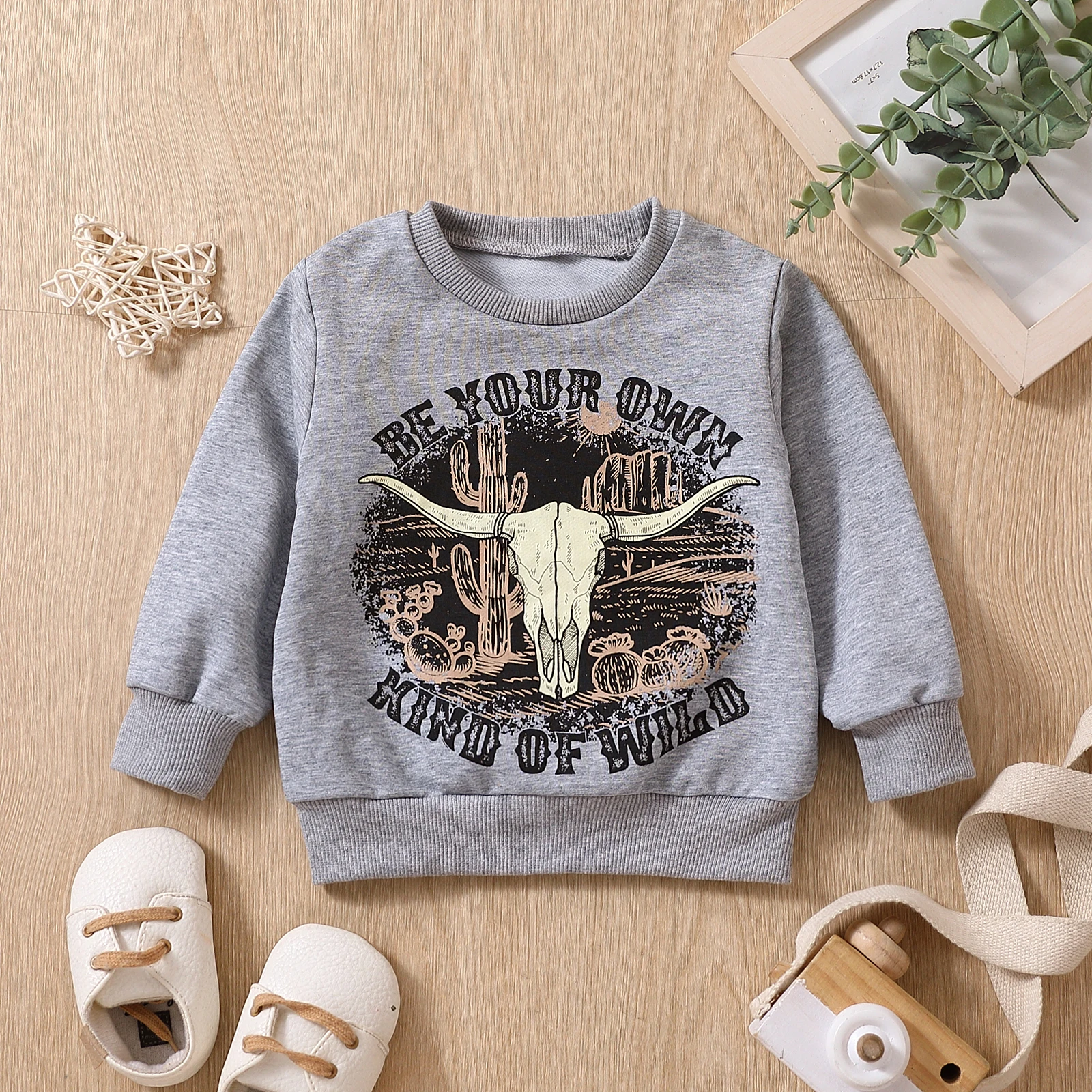 FOCUSNORM 0-3Y Baby Boys Sweatshirt T Shirts 3 Style Long Sleeve Cow Bull Head Letters Print Casual Pullover Tops