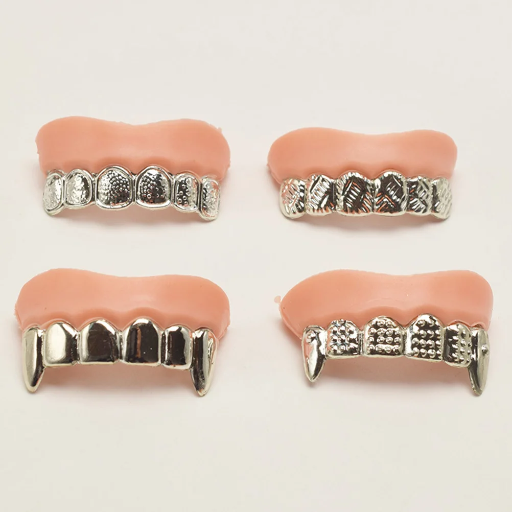 8 Pcs Plating Fake Teeth Plating Fake Teeth Halloween Props False Funny Prank Practical Jokes Novelty Toys
