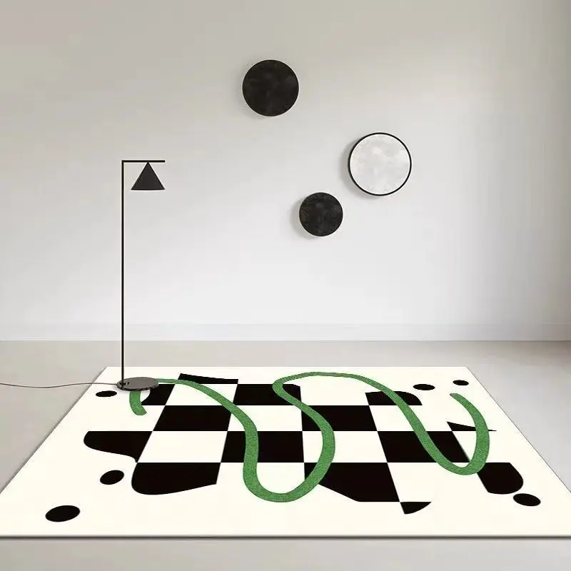 

3D искусственный плюшевый ковер для журнального столика, прикроватная тумба для спальни, простая черно-белая линия, домашний утолщенный напольный коврик под