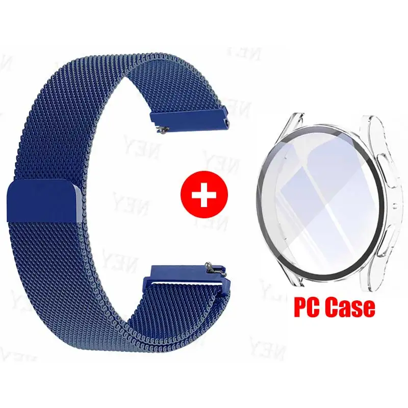 Premium Glass Case and Milanese Loop Strap with 20MM Band and PC Protector Cover Bumper