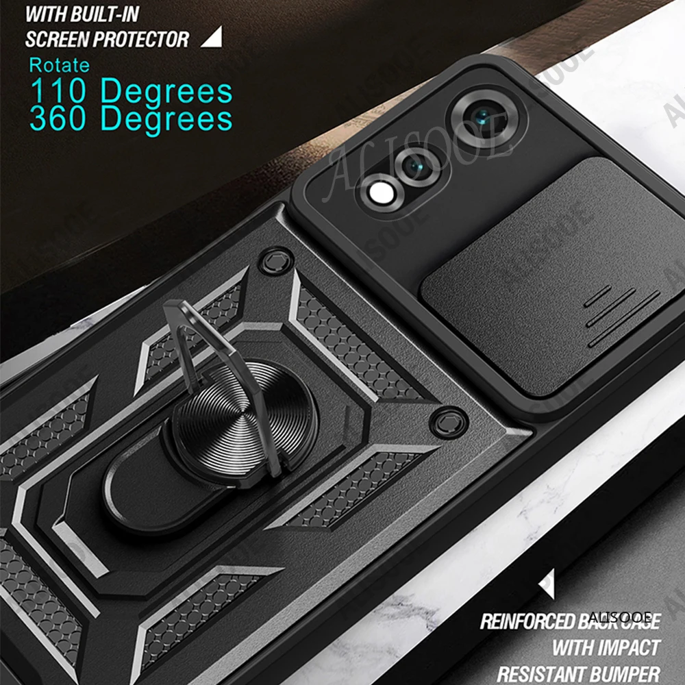 Armored Slide Camera Lens Protection Case with Ring Stand and Back Cover