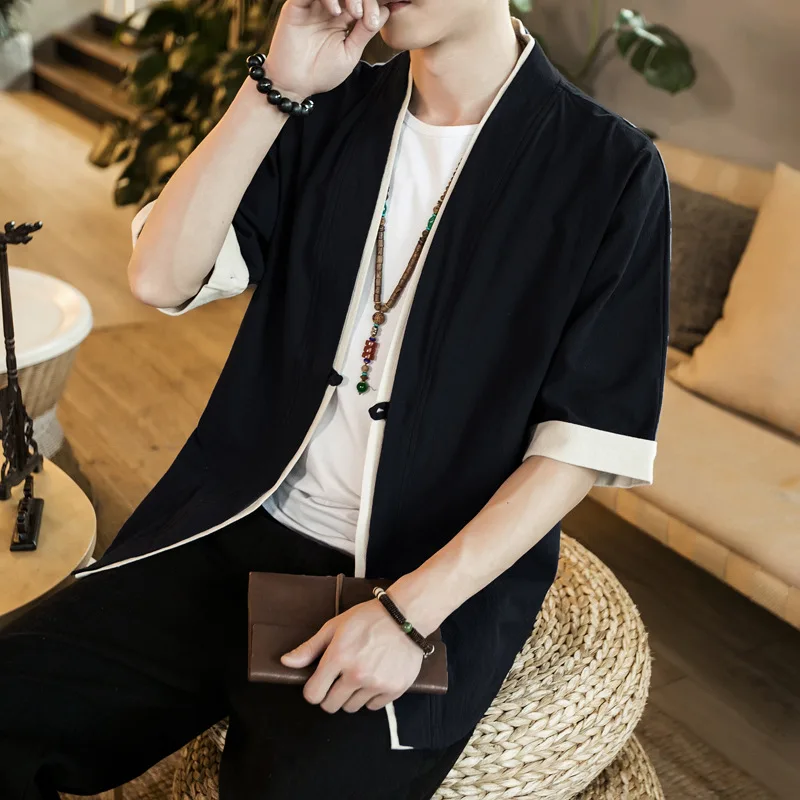 Men Cotton Shirt Top Jacket Cardigans Coat Kimono Ethnic Chinese Kung Fu Vintage Men Cotton Shirt Top Jacket Cardigans Coat Kimono Ethnic Chinese Kung Fu Vintage
