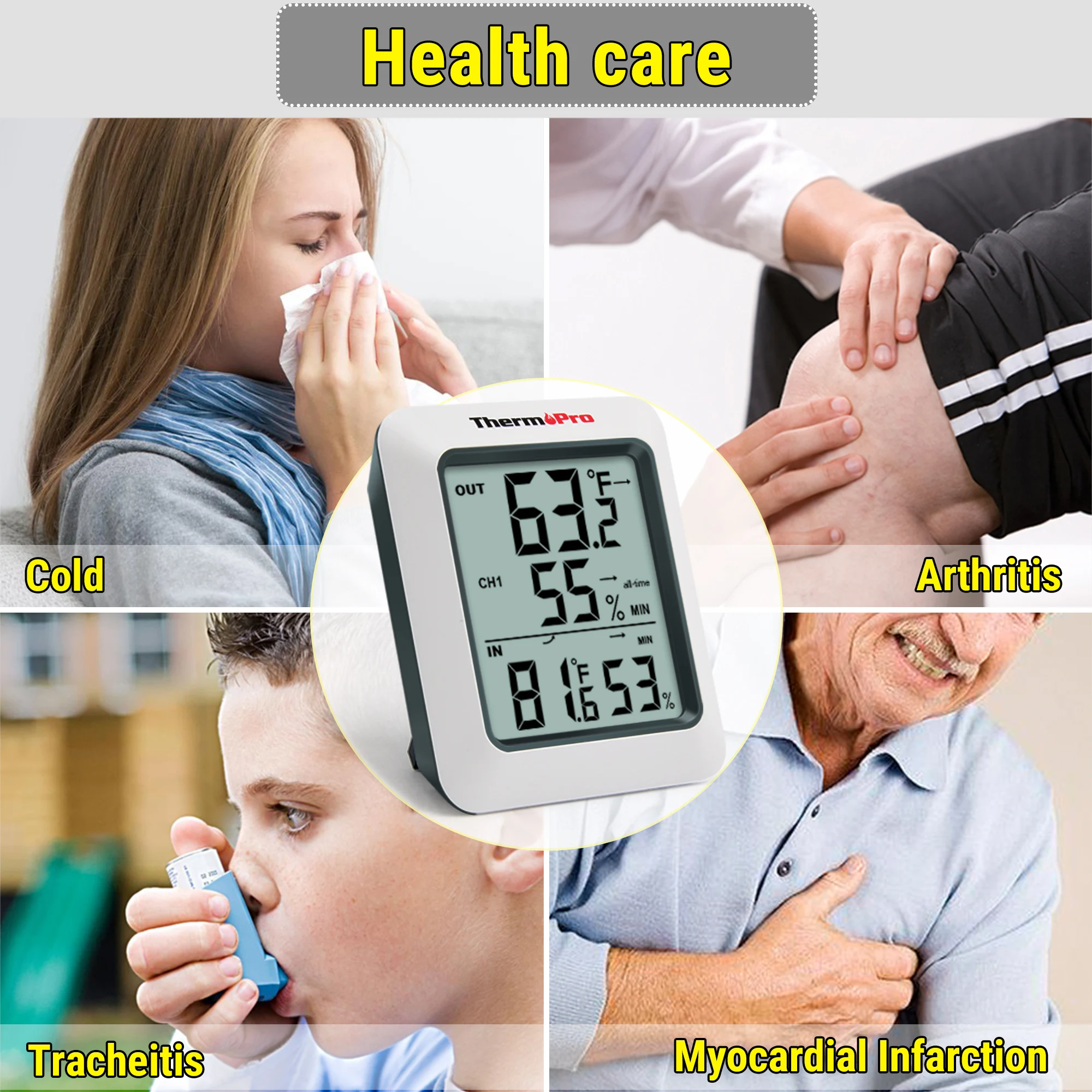 ThermoPro TP60C 60M Wireless Digital Room Indoor Outdoor Thermometer Hygrometer Weather Station Home temperature and humidity meter digital thermometer non medical thermometer
