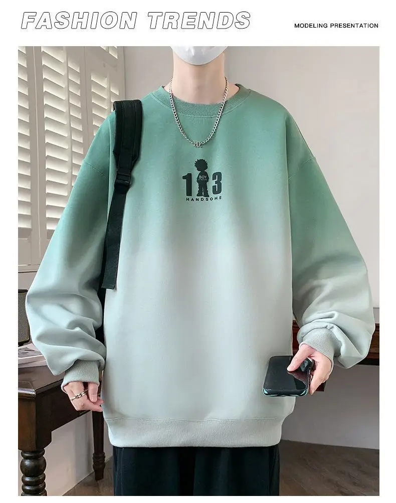 Farbverlauf Langarm T-shirt Männer der Herbst Neue Trendy Marke Lose Rundhals Casual Sweatshirt – Detail 3