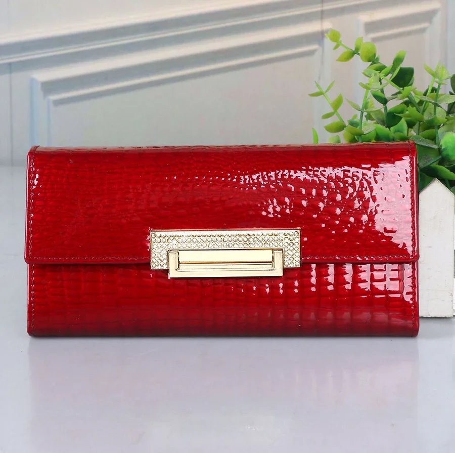 

top Leather Wallet Women Long Ladies Cowhide Purses Diamond Decorated Women's Wallets with Card Holder
