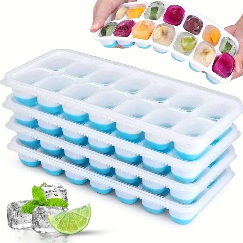 

14- Grids Ice Cube Maker Reusable Ice Cube Trays Easy-Release Silicone Flexible with Removable Lid Creative Ice Cube Molds