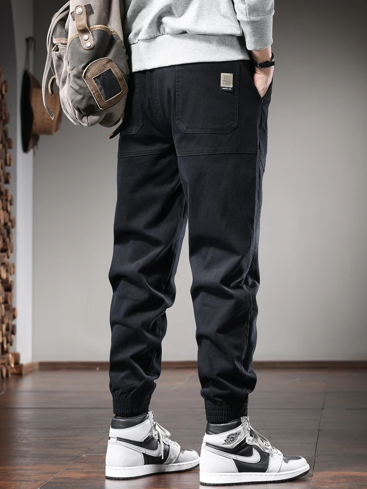 Fashion Black Casual Pants Men Autumn Elastic Waist Drawstring Joggers Trousers