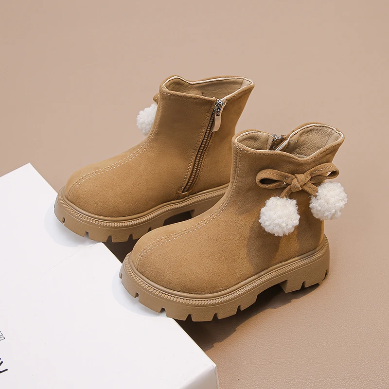 Soft Suede Boots for Girls with Faux Fur and Plush Ball