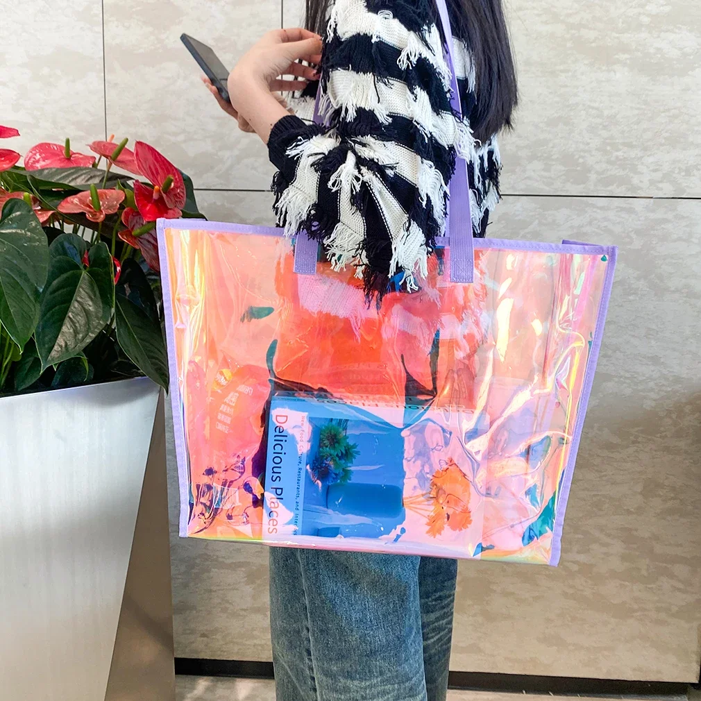 Transparent Tote Bag For Student Beauty Transparent Tote Bags For Girls Large Capacity with Handles Portable Shopping Handbag