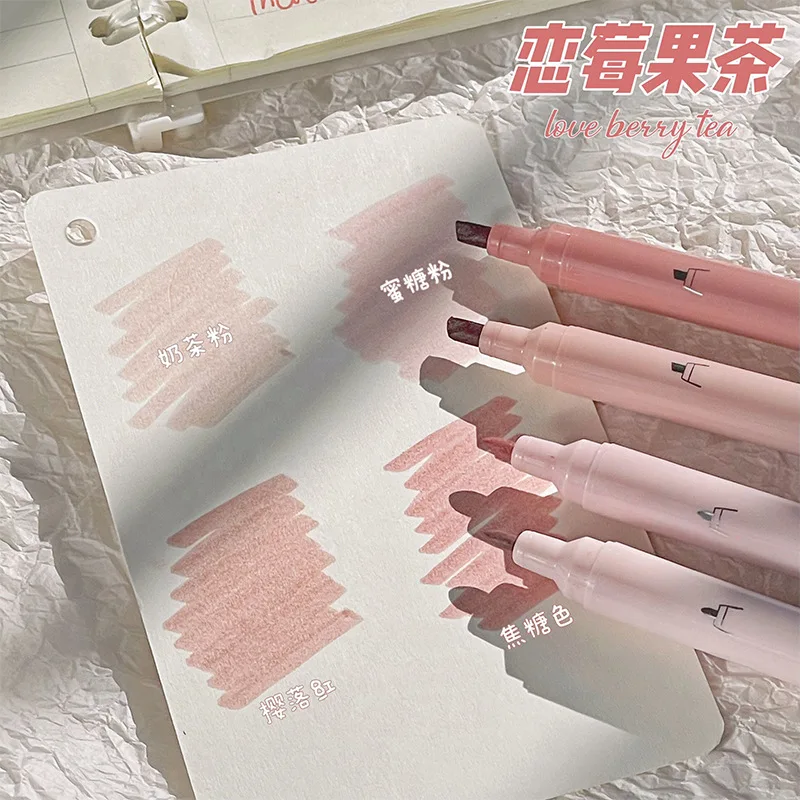 Pastel Color Highlighter Pen Double Headed Marker Pens Fluorescent Pen Drawing Highlighters Cute Stationery School Supplies 4Pcs highlighter marker highlighter pen marker pen