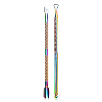 Spingipelle e cucchiaio Detergente per unghie Triangolo Spingipelle Doppio attacco Gel Smalto per unghie Strumento per rimuovere le cuticole Acciaio inossidabile 1