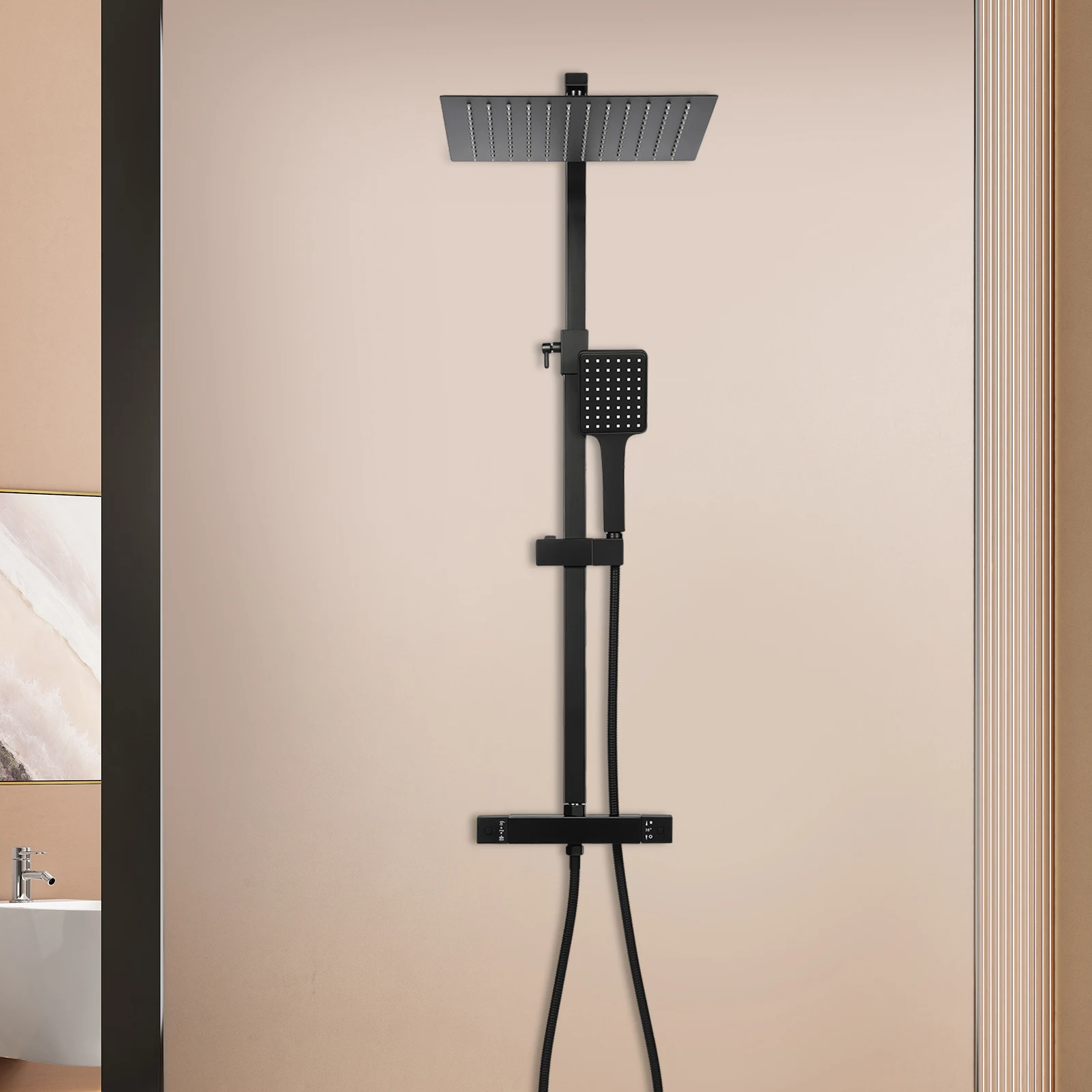 Thermostatisches Duschset mit Kopfbrause und Handbrause, 30 x 30 cm Regendusche und Handbrause mit 1,5 m Schlauch – Detail 23