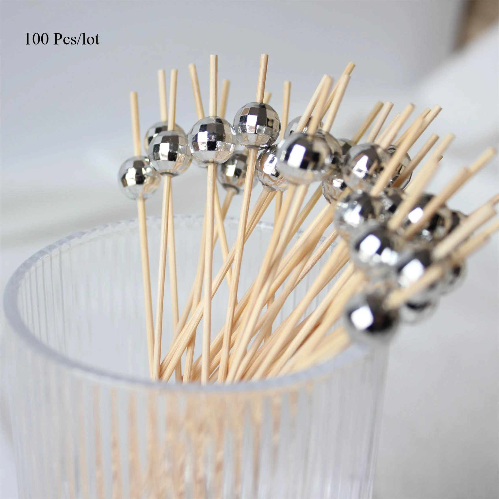 Cocktail Picks Disco Ball Decorative Toothpicks for Appetizers Appetizers Wooden Silver Cocktail Skewers