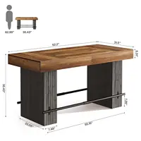 62.2 Inch Bar Table, Industrial Counter Height Pub Dining Table, Rectangular Home Bar Units with Metal Footrest for, Customized 2