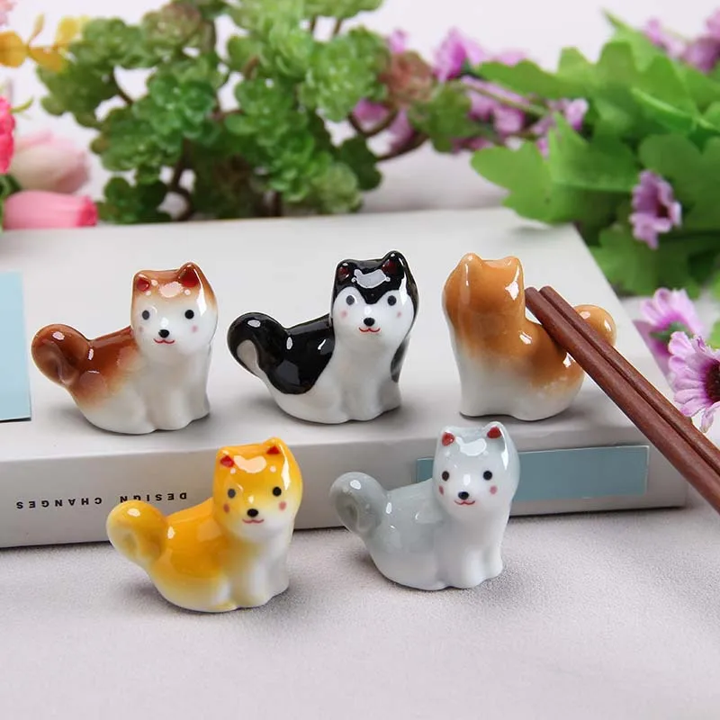 Japanese Shiba Inu Chopsticks Holder Animal Series Ceramic Table Decorative Ornaments Home Kitchen Spoon Rest Cute Tea Pets tea pet ornaments