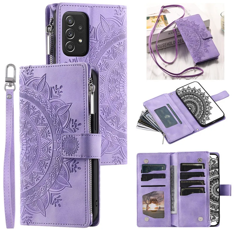 Luxe Zipper Wallet Leather Phone Case with Long Lanyard