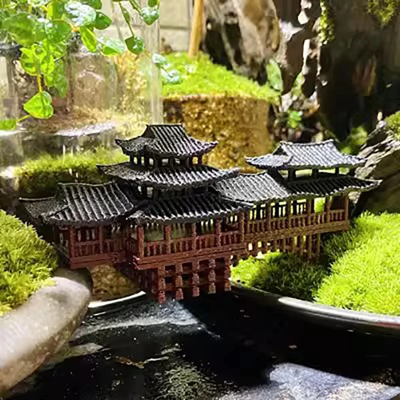 Chinese Style Ancient Architectural Model Decoration, Covered Bridge, 3D Printing, Mini Landscape Bridge, Plastics Ornament, 231