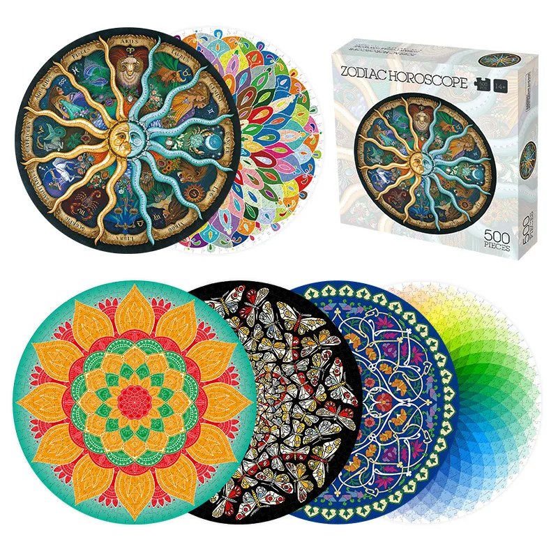 

Explosive products round jigsaw puzzle 500 pieces of zodiac rainbow magic kaleidoscope toy