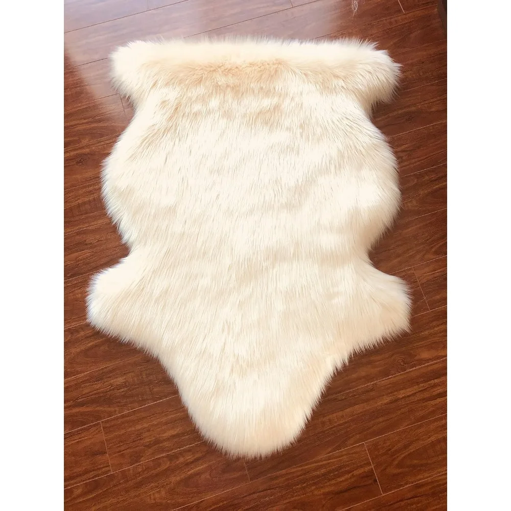 Faux Sheepskin Hypoallergenic Free Shape Shag Rug, Luxury Shaggy Silky Plush Carpet for Bedrooms Living Room Kids Rooms Sofa 5