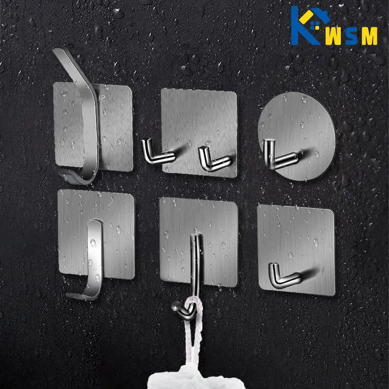 304 Stainless Steel Hook Self-adhesive Multi-purpose Universal Hook Bathroom Towel Rack Key Rack Kitchen Accessories Organizer