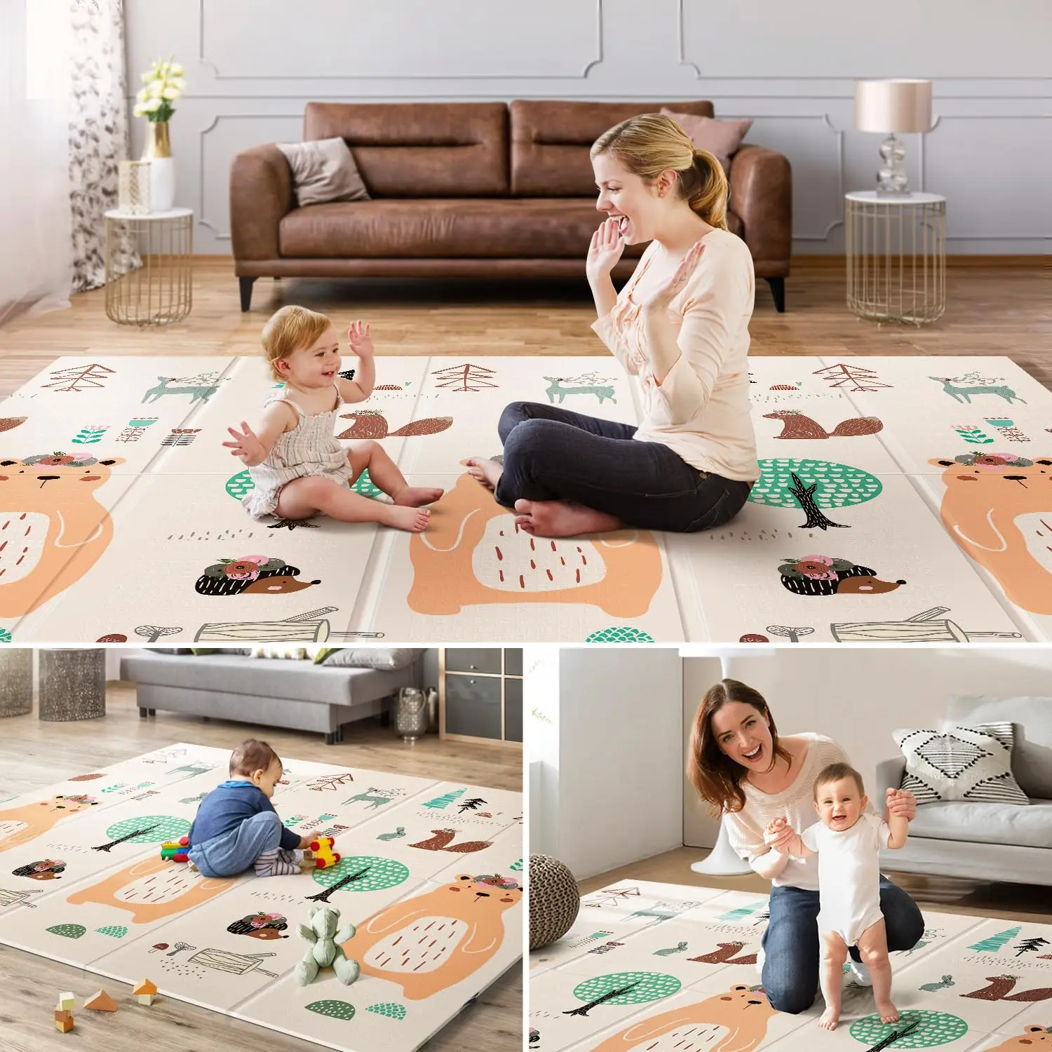 79*71 inch Foldable Baby Crawling Mat Waterproof Padded Play Mat Extra Large Foam Baby Play Mats for Indoor & Outdoor Use