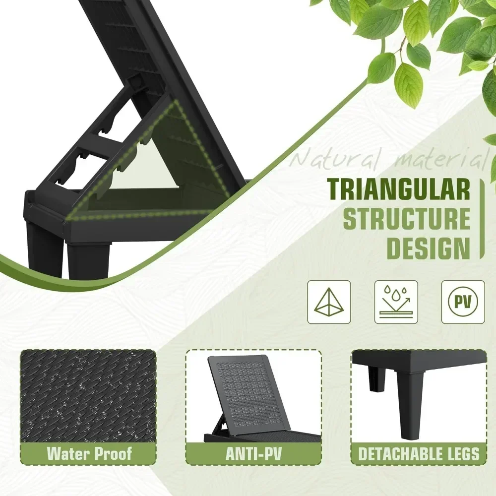 Outdoor Chaise Lounge Chairs Set of 2 with 5-Position Adjustable Backrest,Waterproof PE Sun Loungers for Garden Pool Beach Patio