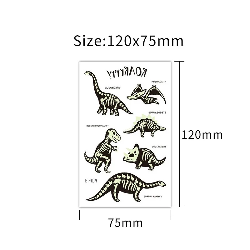 Luminous Dinosaur Kids Tattoo Stickers Cartoon Fun Glowing Stickers Temporary Face Arm Leg Child Body Art Decoration