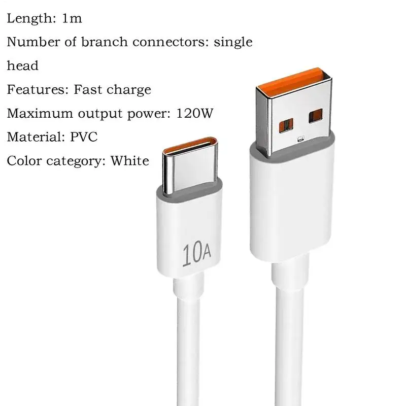 Universal 120W 10A USB Type C Cable Super Fast Charging Cable For Huawei Data Cord For Xiaomi 1M