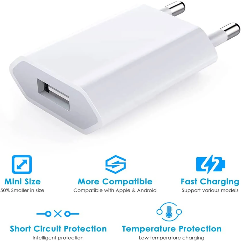 5V 1A USB Charger Fast Charging Head Mobile Phone Charger Adapter Portable EU Plug For iPhone Xiaomi Samsung Huawei Wall Adapter