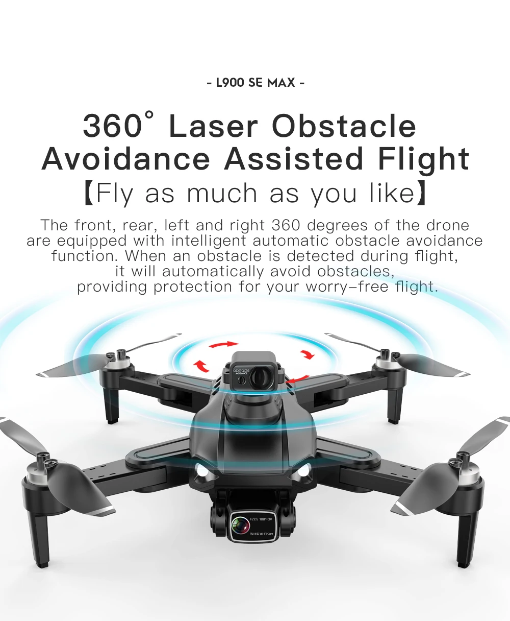 L900 Pro SE MAX Drone, the front, rear, left and right 360 degrees of the drone are equipped with intelligent automatic obstacle