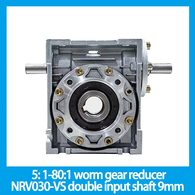 5: 1-80:1 worm gear reducer NRV030-VS double input shaft 9mm 90 degree Worm Gearbox Speed Reducer