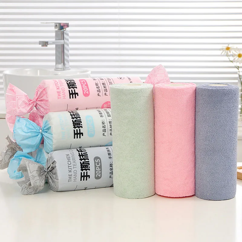 

Reusable Cleaning Wipe Household Kitchen Cloth Microfiber Towel Rolls Dish Rags Wash Paper Towel Replacement 1 Roll of 20 Sheets