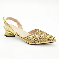 New Fashion Gold Color Shoes and Bags To Match Set Nigeria Party Women's Wedding Bag and Shoe Set Decorated with Rhinestone - Image 5