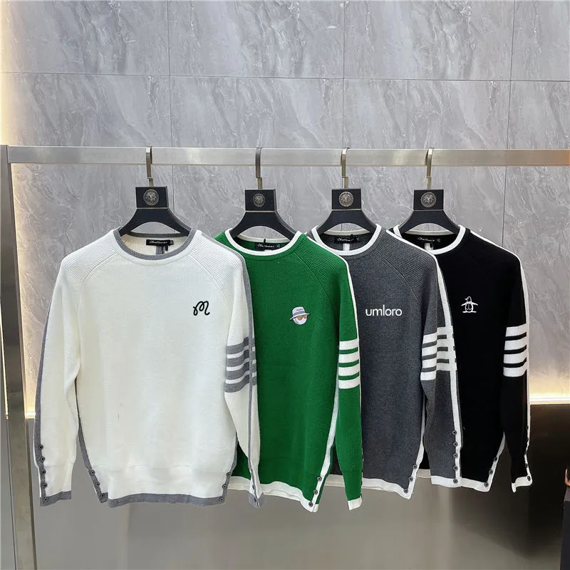 말본 Luxury Brand Golf Sweater Men Golf Wear Autumn Winter New Long Sleeves Round Neck Casual Knit Men Clothes