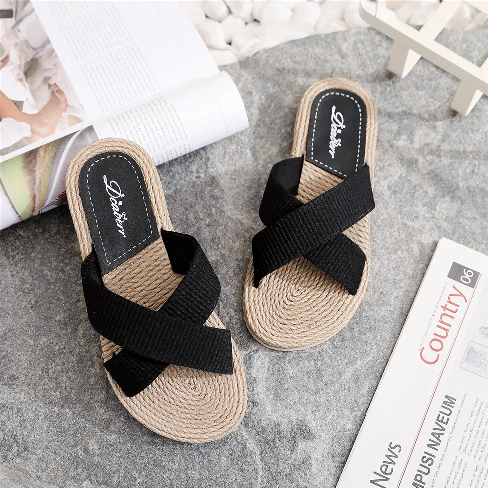 Ladies New Slippers Summer Cross Drag Fashion Hemp Rope Outer Wear Slippers  Casual Sandals And Slippers - Women's Slippers - AliExpress