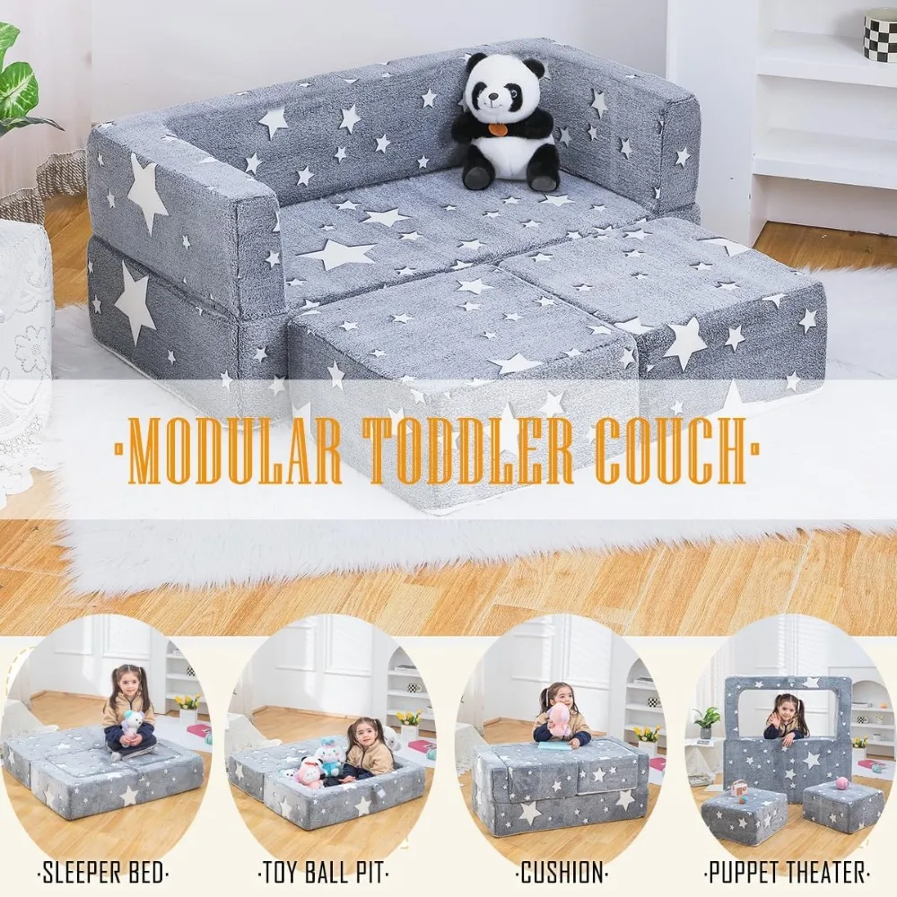 3-in-1 Modular Foam Armchair Play Set, Grow in The Dark Star, Children's Sofas 6