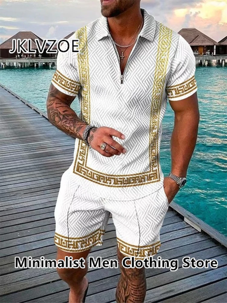 2023 Men's Summer Tracksuit Polo Shirts Shorts Set Casual Turn Down Collar T-Shirt Suit Fashion Streetwear Outfits Male Clothing