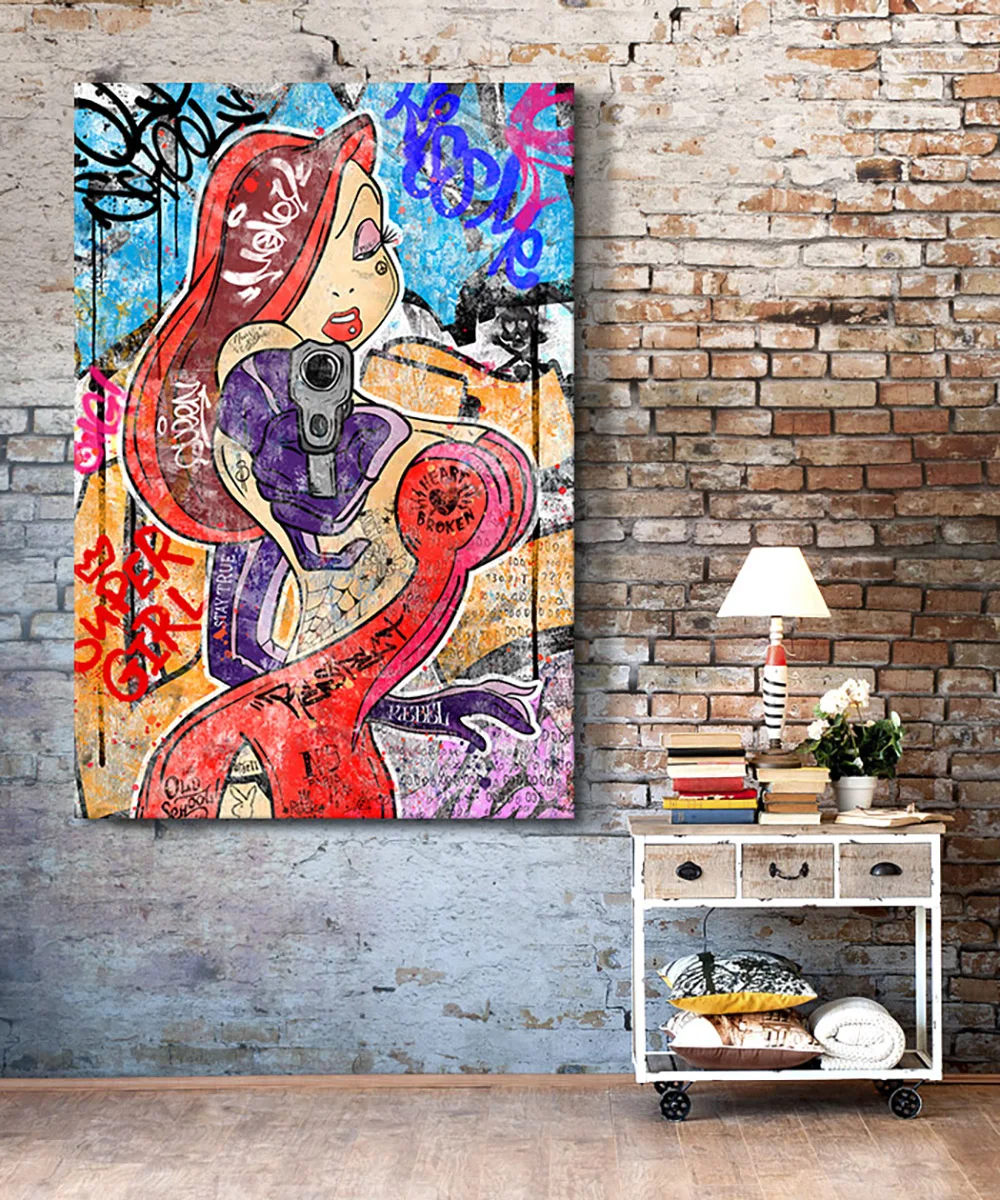 Affiche d'art Disney Jessica Rabbit, Graffiti de rue Pop, peinture sur  toile murale imprimée, décor moderne pour salon et chambre à coucher -  AliExpress, image size:1000x1200