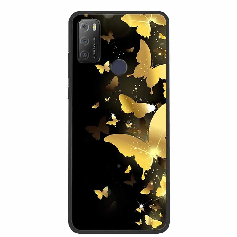 Charming Cat & Floral Design Silicone Phone Case, Black 6.52''
