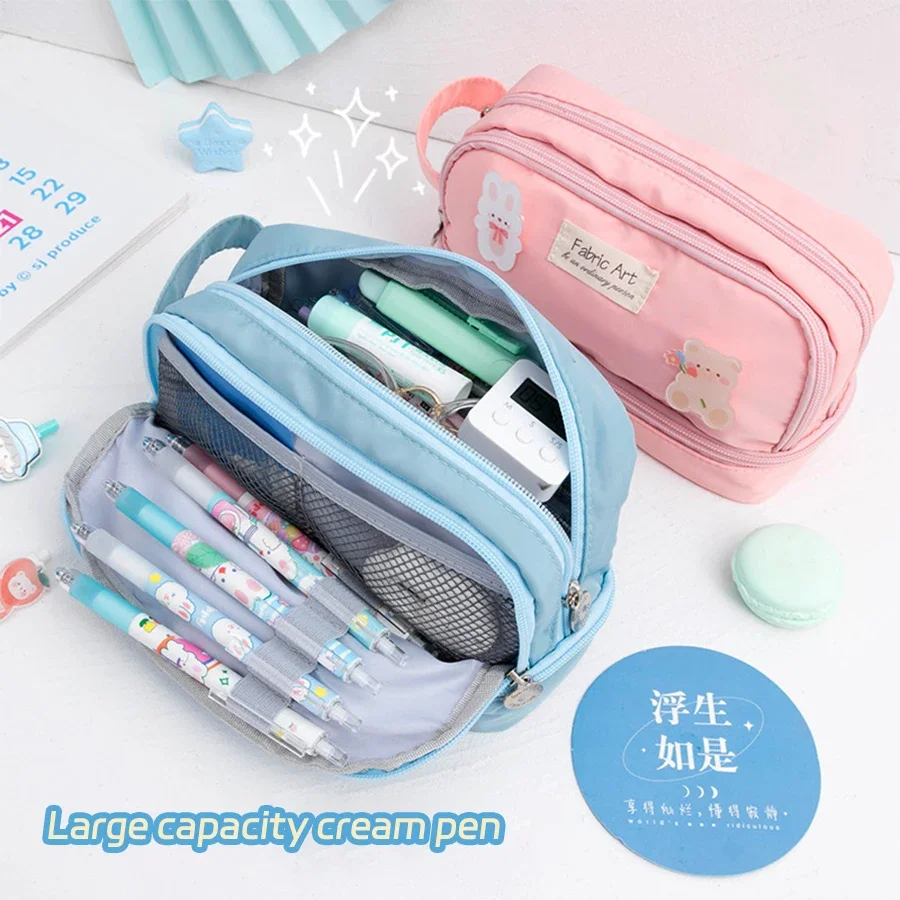 Girl Large Capacity Pencil Case Kawaii Aesthetic Pen Pouch 3 Compartments Organizer Korean Stationery School Supplies pencil cases pen storage bag stationery box