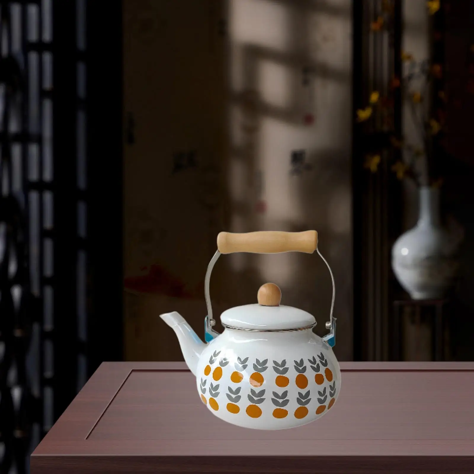 Enamel Teapot 2.5L with Handle Coffee Pot for Kitchen Decor Home Restaurant