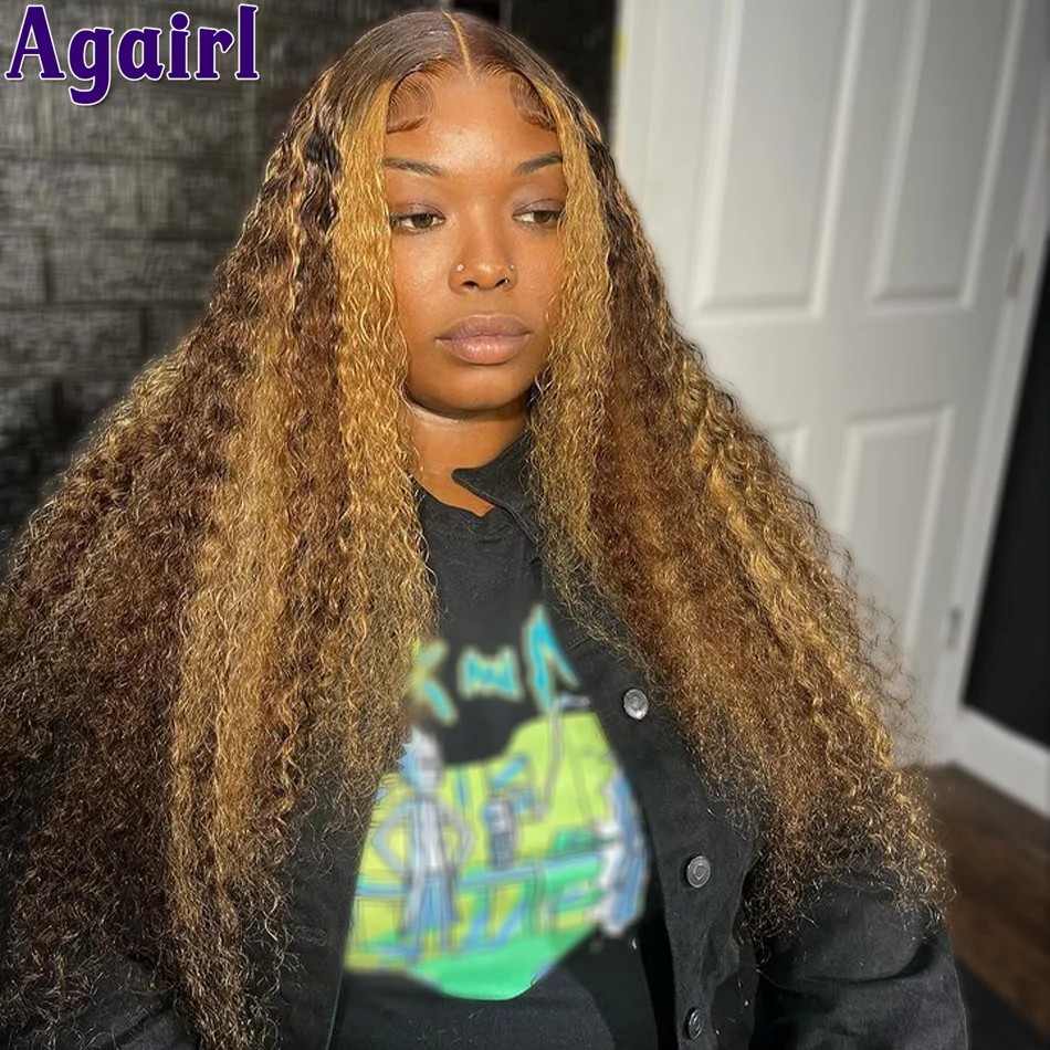 

200% Density Wear Go Glueless Highlight 4/27 Water Wave Lace Front Wig Brown Blonde Transparent 13X6 13X4 Curly Human Hair Wigs