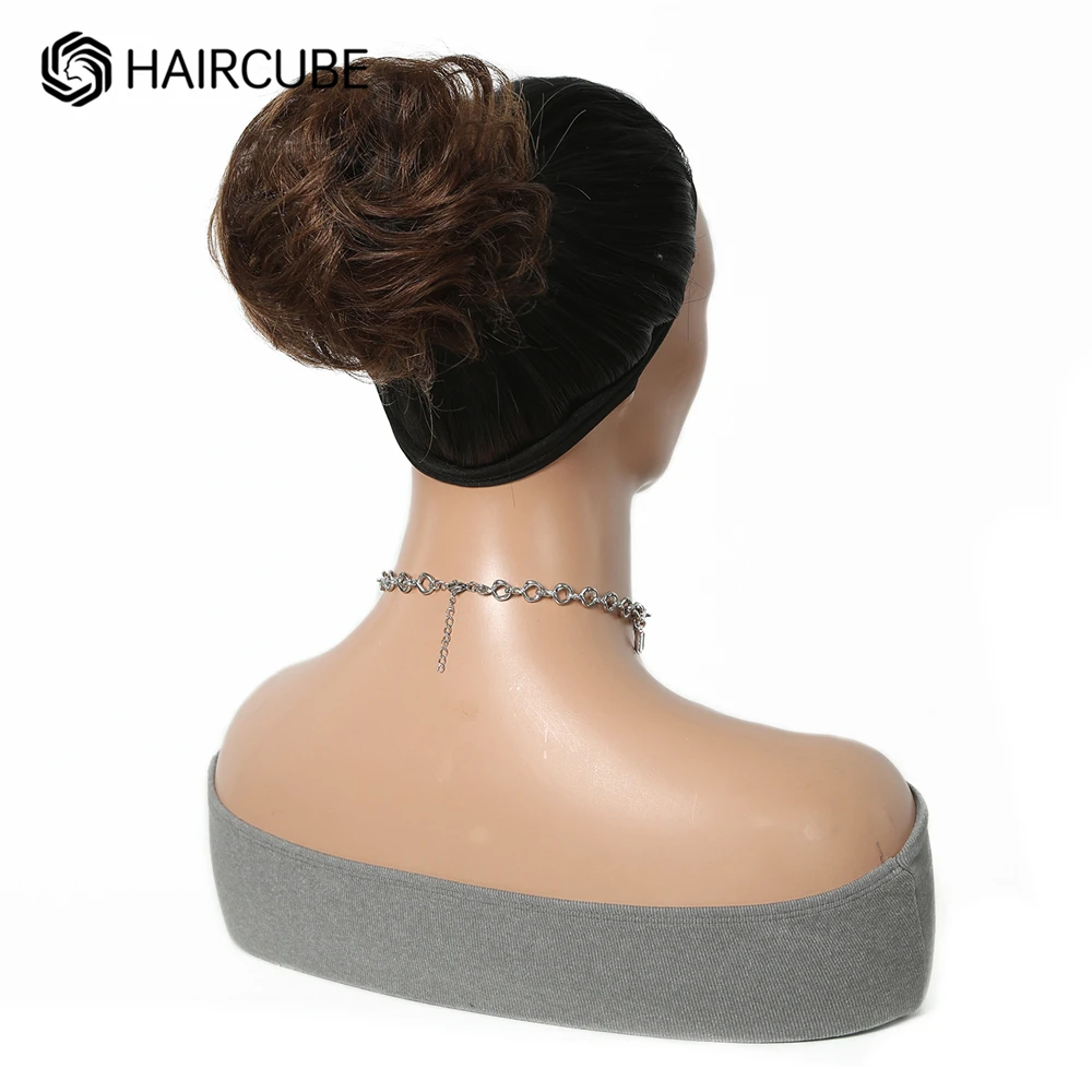 HAIRCUBE Human Hair Bun Wig Ladies Ponytail Hair Extension Scrunchie Elastic Wave Curly Hairpieces Scrunchie Wrap for Women