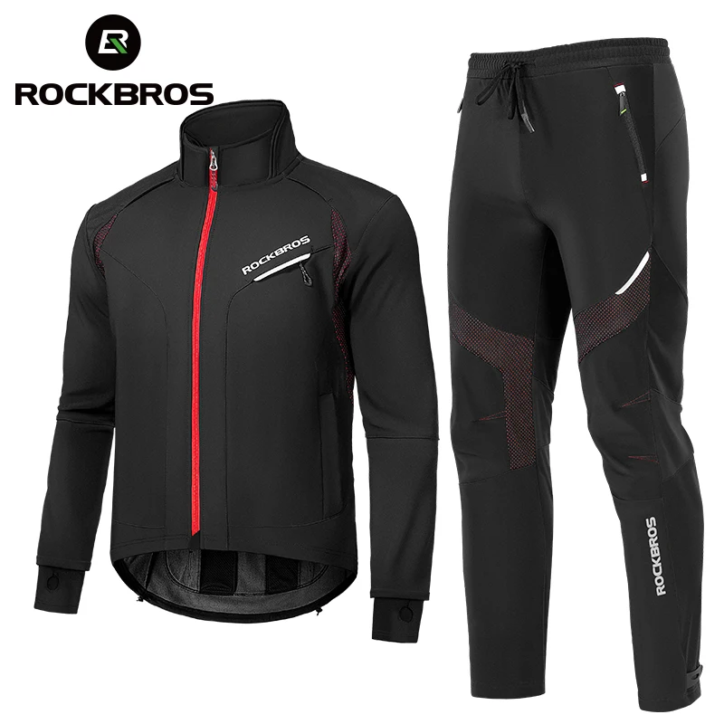 ROCKBROS Winter Thermal Cycling Set Windproof Bicycle Jacket Outdoor Sports MTB Road Racing Bike Men Sportswear Asian Size