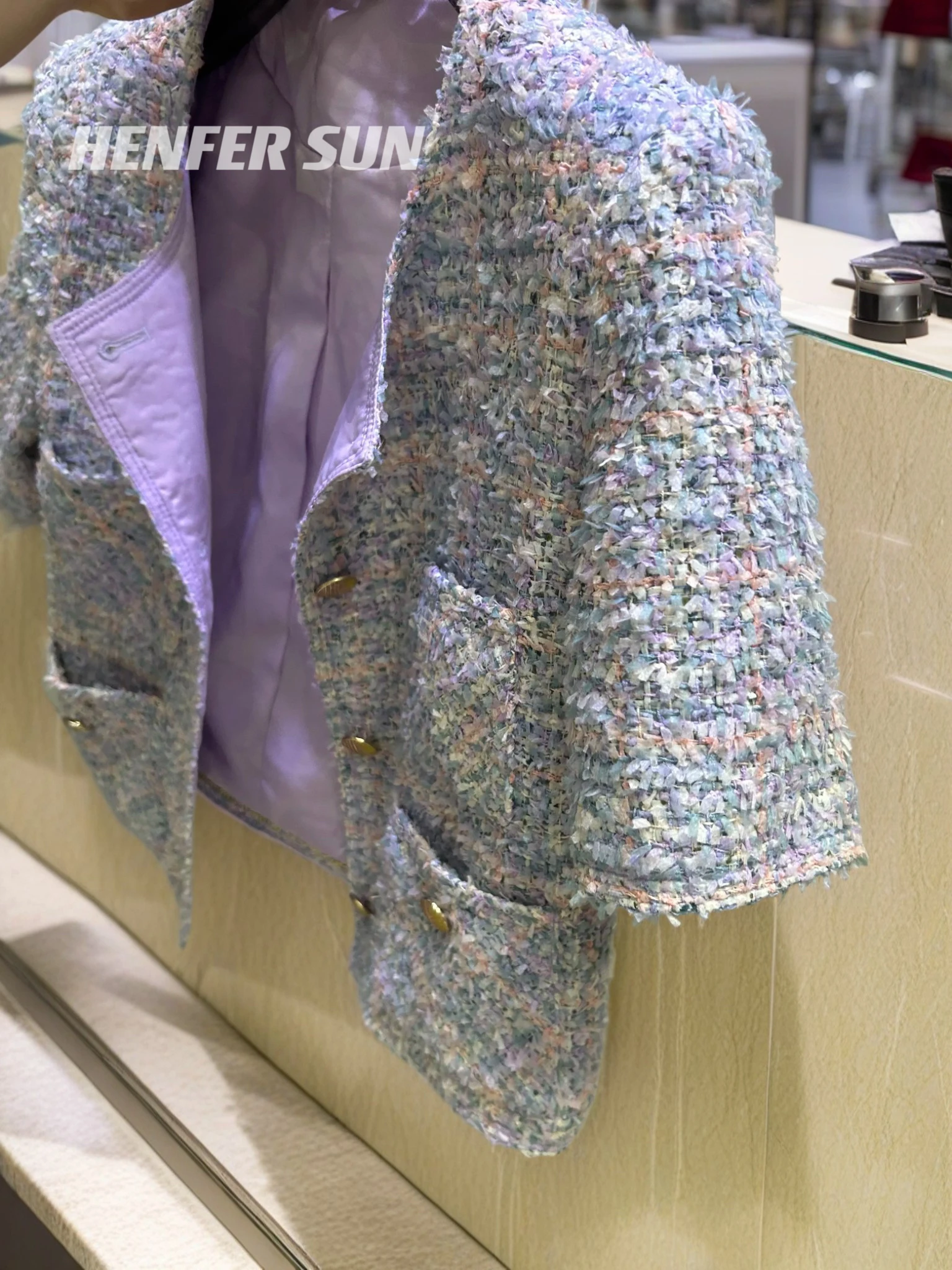

Correct version! 2024 Summer Thin Fragrant Purple Short Sleeve Thick Tweed Elegant Short Coat Limited Edition