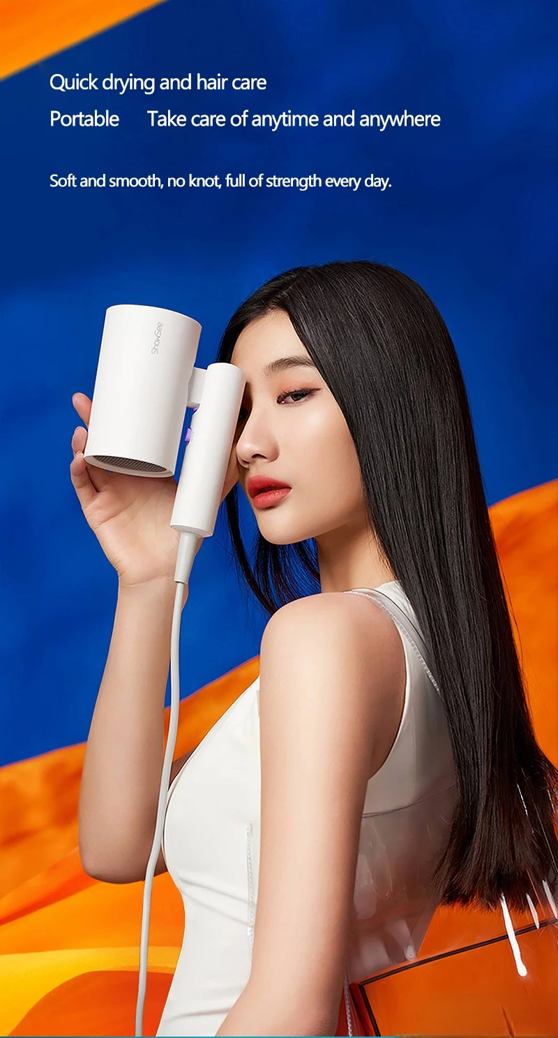 Secador de Cabelo Cuidados com os Cabelos Xiaomi Youpin Showsee Negativo 1800w Secagem Rápida Portátil Difusor Ionic Dobrável a4 Íon 3 íon negativo cuidados com os cabelos 1800w